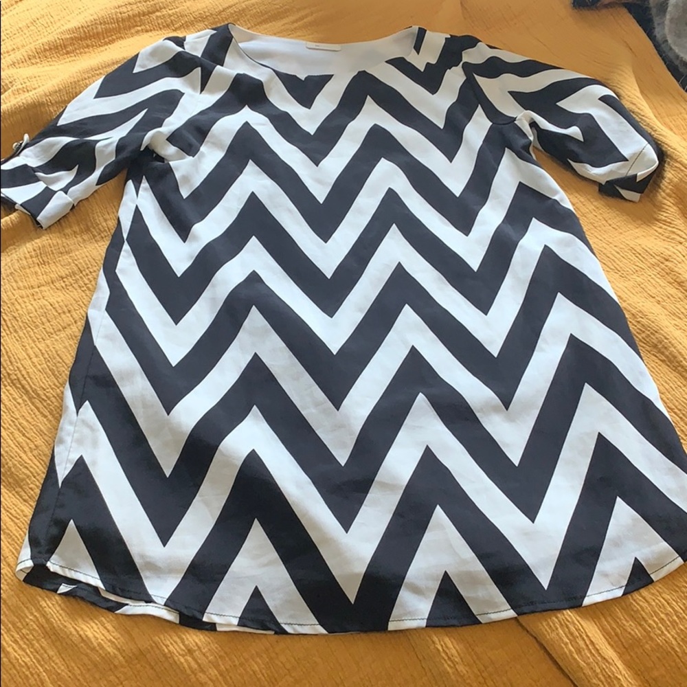 Chevron Print Mini Dress with Button Details